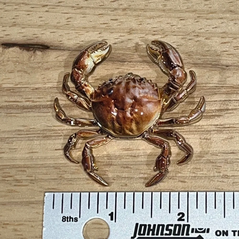 New Enamel Crab Brooch Women Brown Gold Tone Nautical Coastal Pin